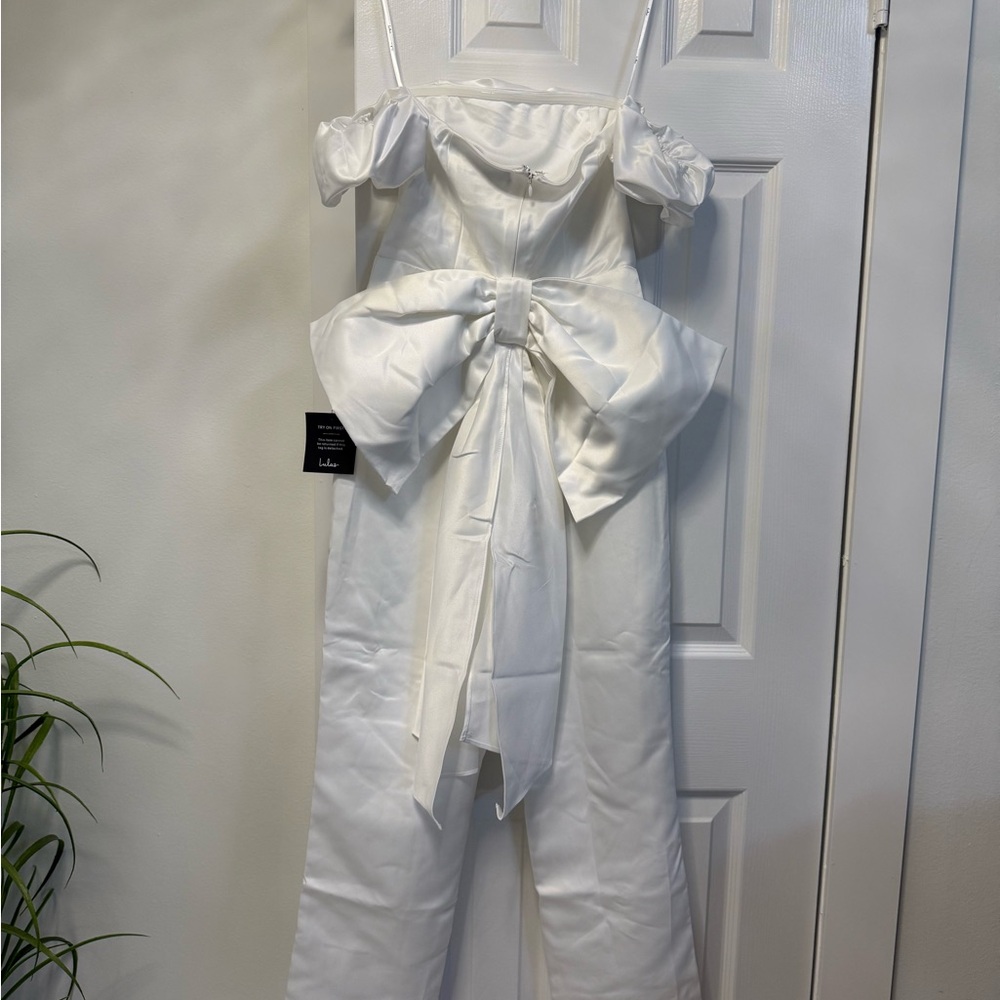 Lulu's Ivory Satin Jumpsuit - Picture 2 of 7